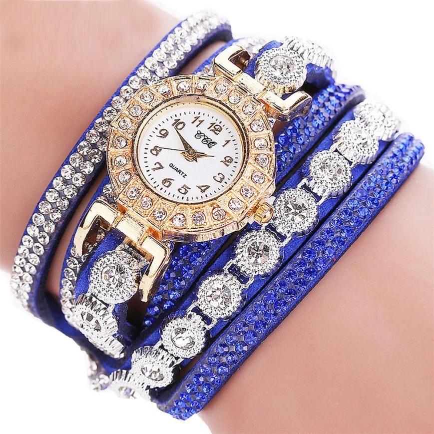 Relogio masculino Vroue Quartz Vroue PU Leer Strass Horlosie Armband Horlosies