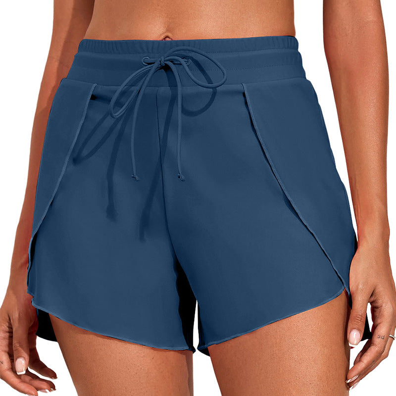 Quick-drying High Waist Women's Swimming Trunks Summer Vacation Style Solid Color