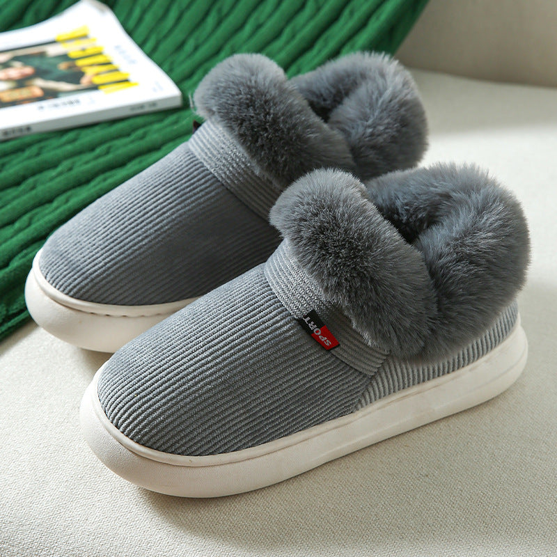 Winter Plush Katoen Skoene Vir Mans En Dames Gesellige donsige Corduroy Huis Slippers Warm Slip On Fleece Huis Skoene