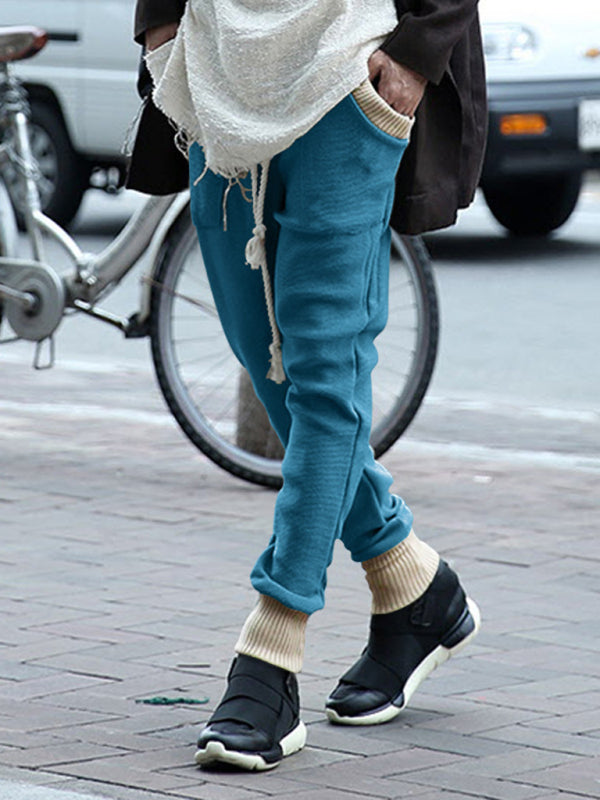 Mans gemaklike los been trekkoord gepersonaliseerde kleur blok gebreide broek