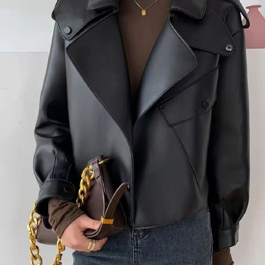 Female Sheepskin Loose Biker Jacket