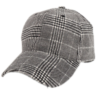 Baseball Cap Female Plaid Woolen Hard Top Peak Cap