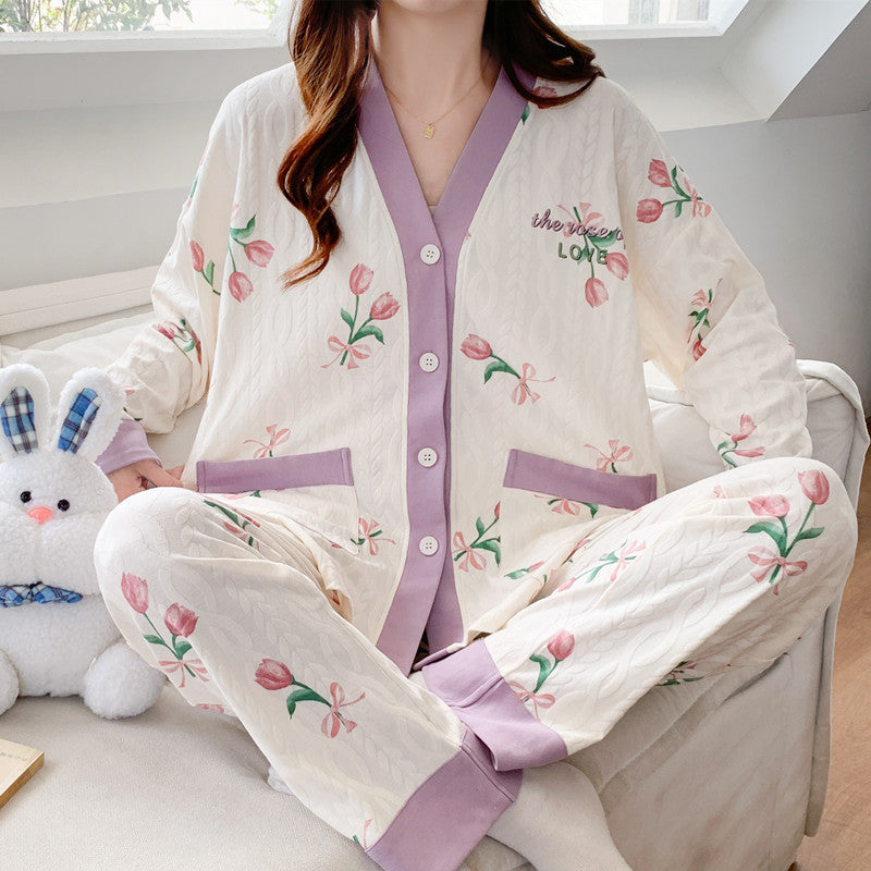 Women's Fashionable Floral Homewear Pajamas Suit