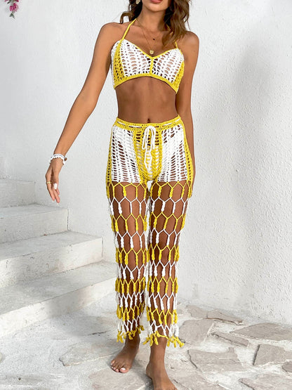 Cutout Halter Neck Top and Pants Two-Piece Swim Set