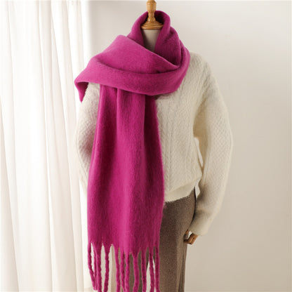 Solid Color Versatile Winter Warm Extended Tassel Scarf