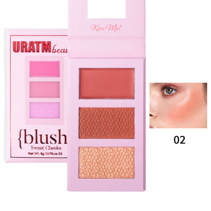 Three-color Highlight Blusher Plate Matte Shimmer Three-dimensional Repair