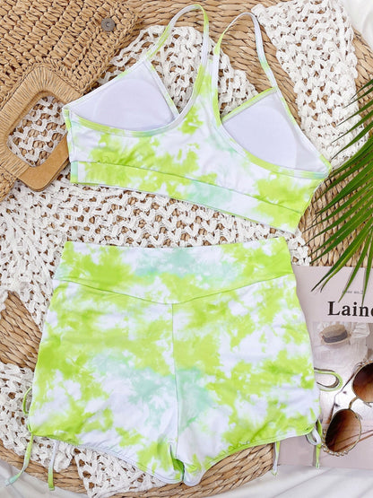 Tie-Dye Spaghetti Strap Top and Drawstring Shorts Swim Set