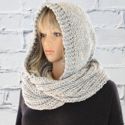 European And American Amazon Fashion Hooded Bib Women Pure Color Woolen Knitted Scarf