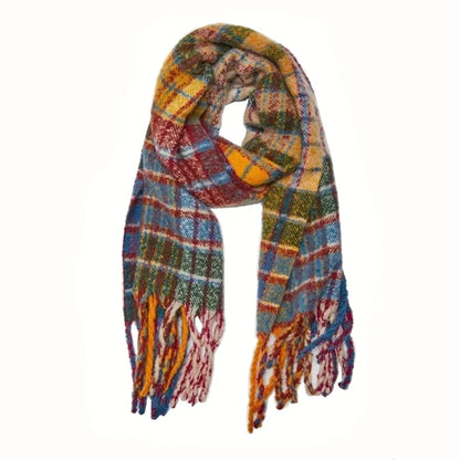 Women Winter Autumn Wool Scarf Rainbow Color England Plaid Student Warm Tassel Sweet Girls Pashmina Big Shawl