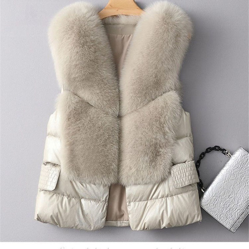 Winter Short Down Jacket Women's Imitation Fox Fur Woolen Women's Winter Wear Vest Cardigan