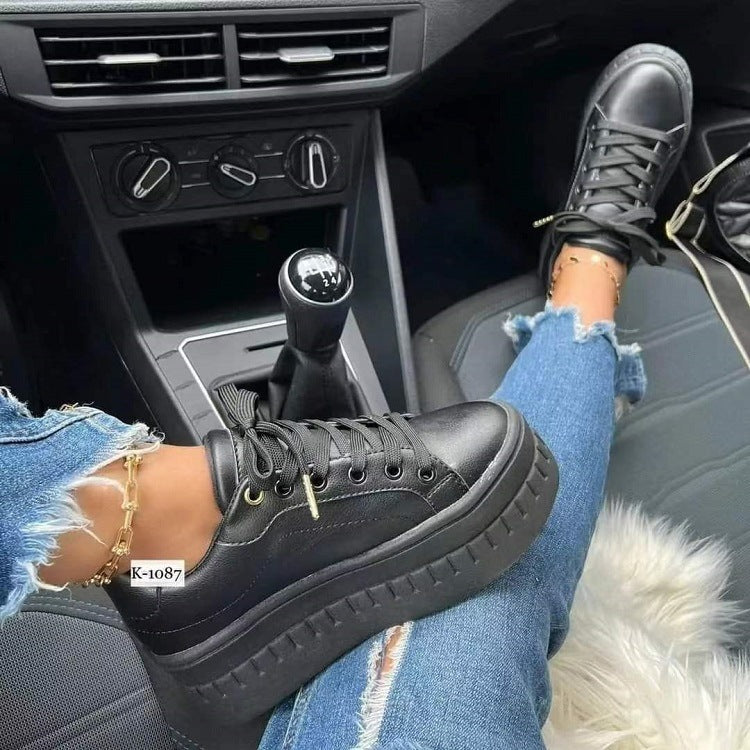 Chunky Heel Shoes Ankle Boots Lace-up Sneakers For Women