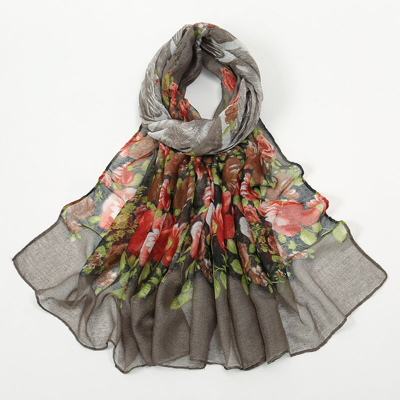 Flower Print Voile Breathable Scarf Women