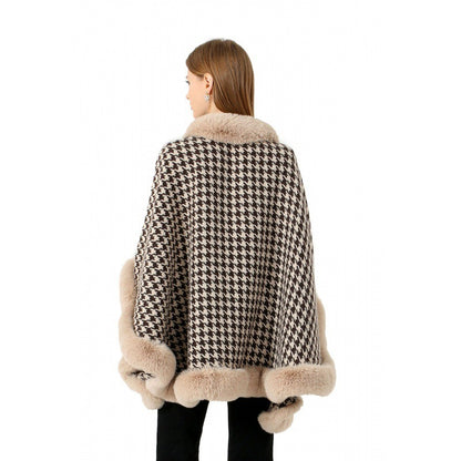 Tweed Shawl Scarf Cape Coat Women