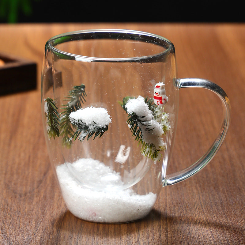 Christmas High Borosilicate Heat-resistant Double Layer Glass Cup