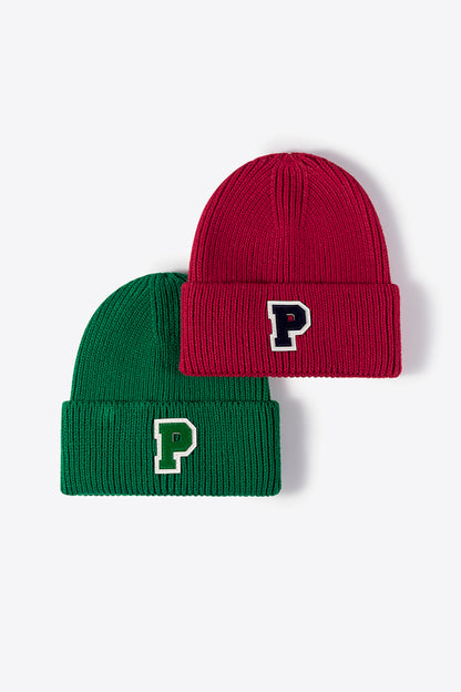 Letter Patch Cuffed Knit Beanie