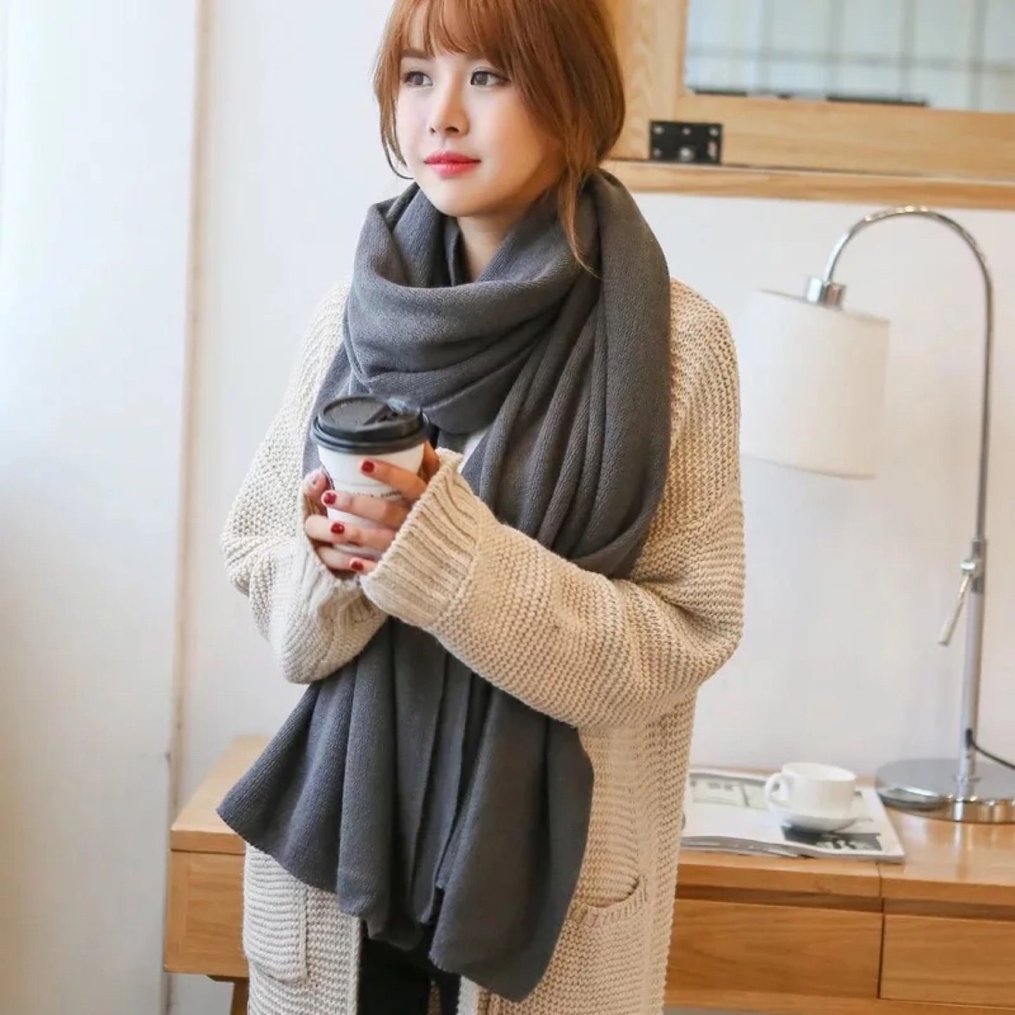 Scarf Female Winter Korean Version Of Knitted Wool  Cashmere Scarf Shawl Men And Women Solid Color Wild Collar