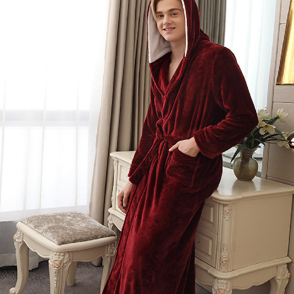 Plus Fat Coral Velvet Bathrobe Pajamas For Men