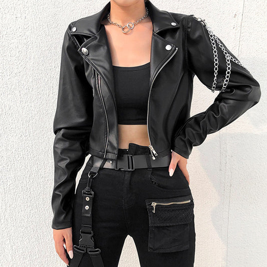 Arm chain leather jacket