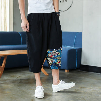 Sinicism Shop Mens Cotton Linen Harem Pants Male Casual Red Bottom Calf-Length Pants Man Summer Harajuku Baggy Loose Pants