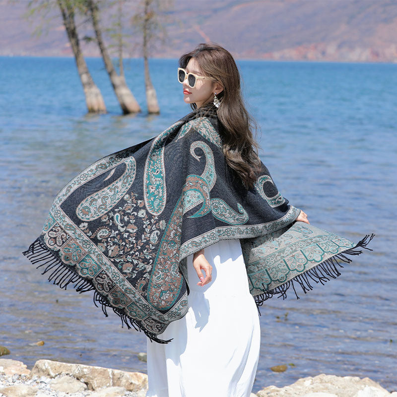 Ethnic Style Jacquard Woven Artificial Cashmere Scarf Women