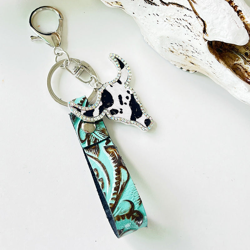 Rhinestone Bull Keychain