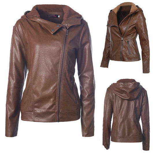 Solid color women's leather jacket