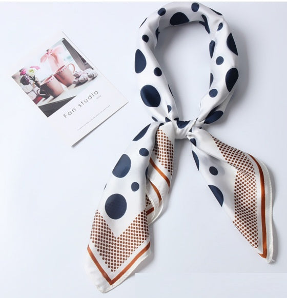 Women silk scarf square shawl hair neck dot print scarves