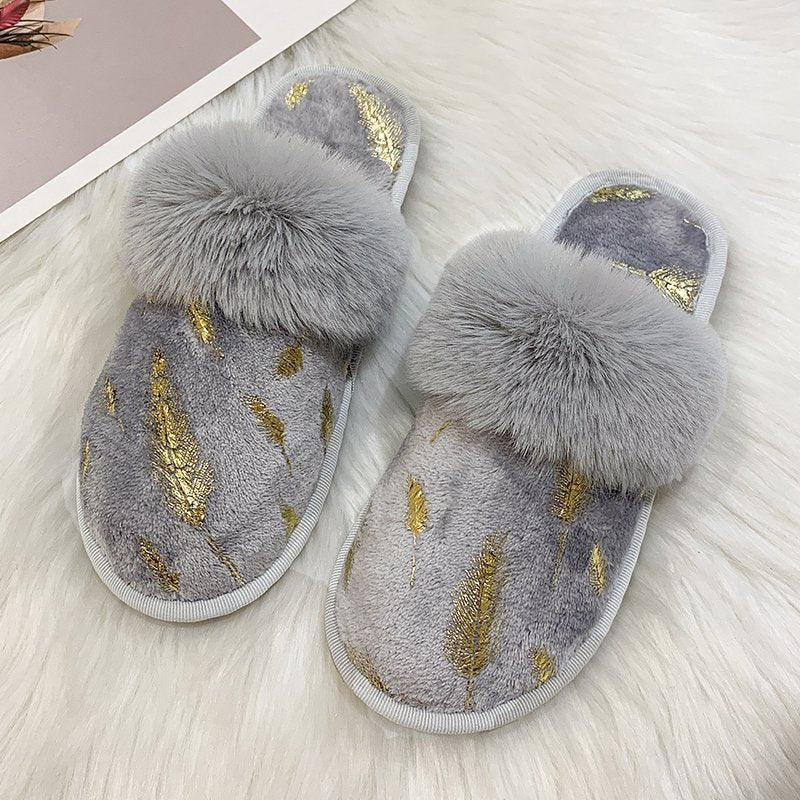 New European and American Home Furnishing Plus Velvet Plus Size Plush Cotton Slippers Women