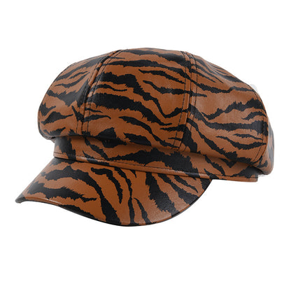 Horse Pattern Octagonal Cap Fashion All-match PU Leather Cap