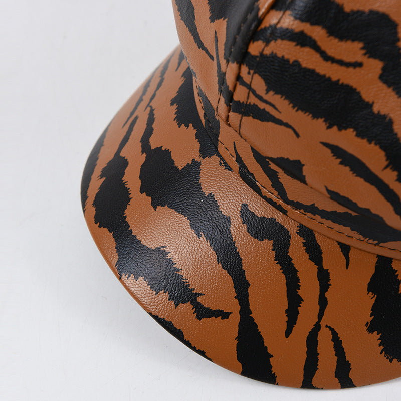 Horse Pattern Octagonal Cap Fashion All-match PU Leather Cap