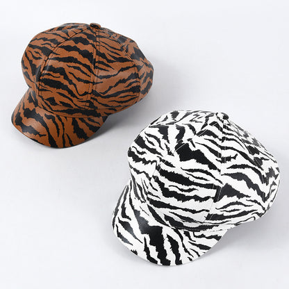 Horse Pattern Octagonal Cap Fashion All-match PU Leather Cap