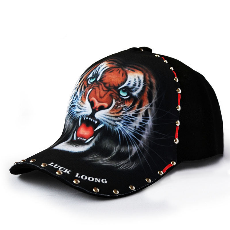 Hat Men's Black Rivet Baseball Cap Green Tiger Head Cap