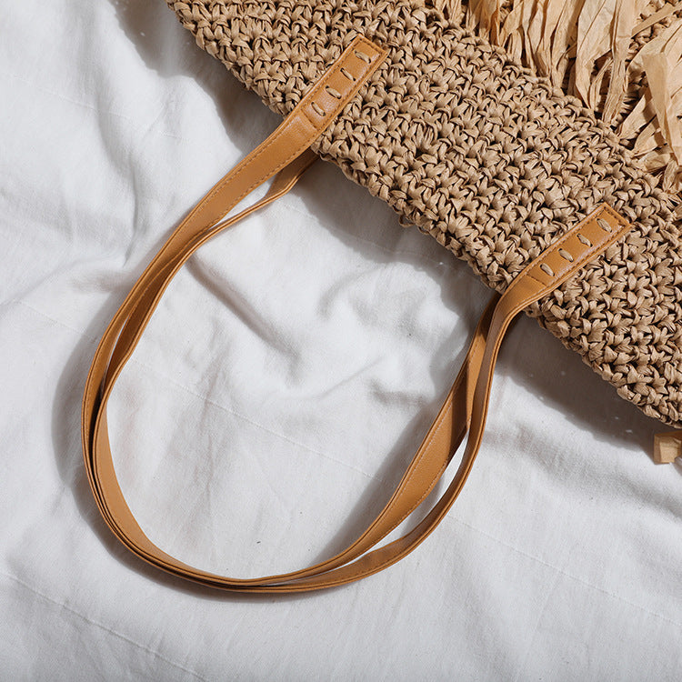 New Tassel Straw Woven Bag Woven Bag Beach Bag Shoulder Bag Retro Female Bag