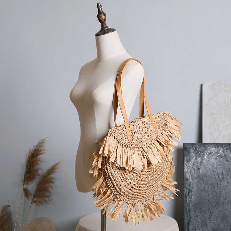 New Tassel Straw Woven Bag Woven Bag Beach Bag Shoulder Bag Retro Female Bag