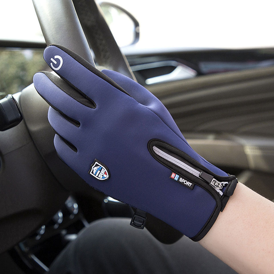 Leather Velvet Gloves Plus Velvet Warm Gloves Touch Screen Non-slip Sports Cycling Gloves