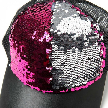 Two-tone Mermaid Sequin Diy Baseball Cap With Mesh Cap