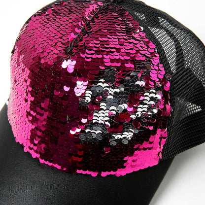 Two-tone Mermaid Sequin Diy Baseball Cap With Mesh Cap