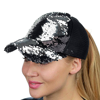 Two-tone Mermaid Sequin Diy Baseball Cap With Mesh Cap