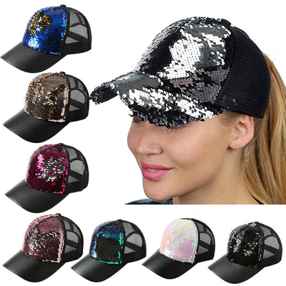 Two-tone Mermaid Sequin Diy Baseball Cap With Mesh Cap