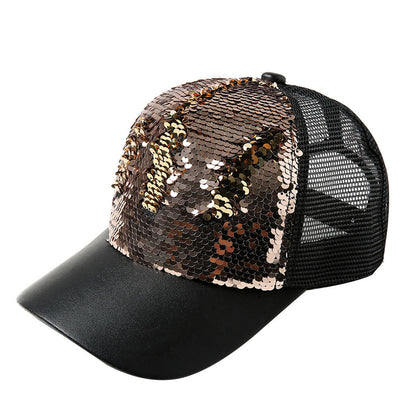 Two-tone Mermaid Sequin Diy Baseball Cap With Mesh Cap