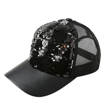 Two-tone Mermaid Sequin Diy Baseball Cap With Mesh Cap