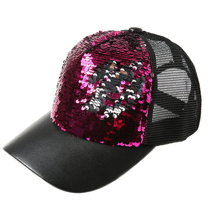 Two-tone Mermaid Sequin Diy Baseball Cap With Mesh Cap