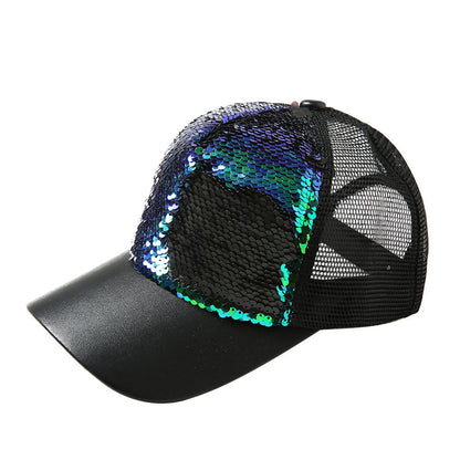 Two-tone Mermaid Sequin Diy Baseball Cap With Mesh Cap