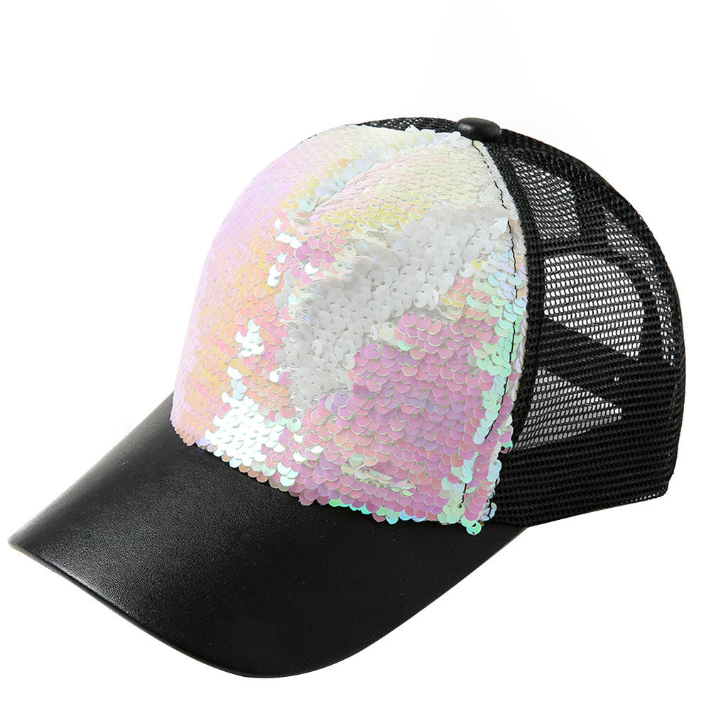 Two-tone Mermaid Sequin Diy Baseball Cap With Mesh Cap