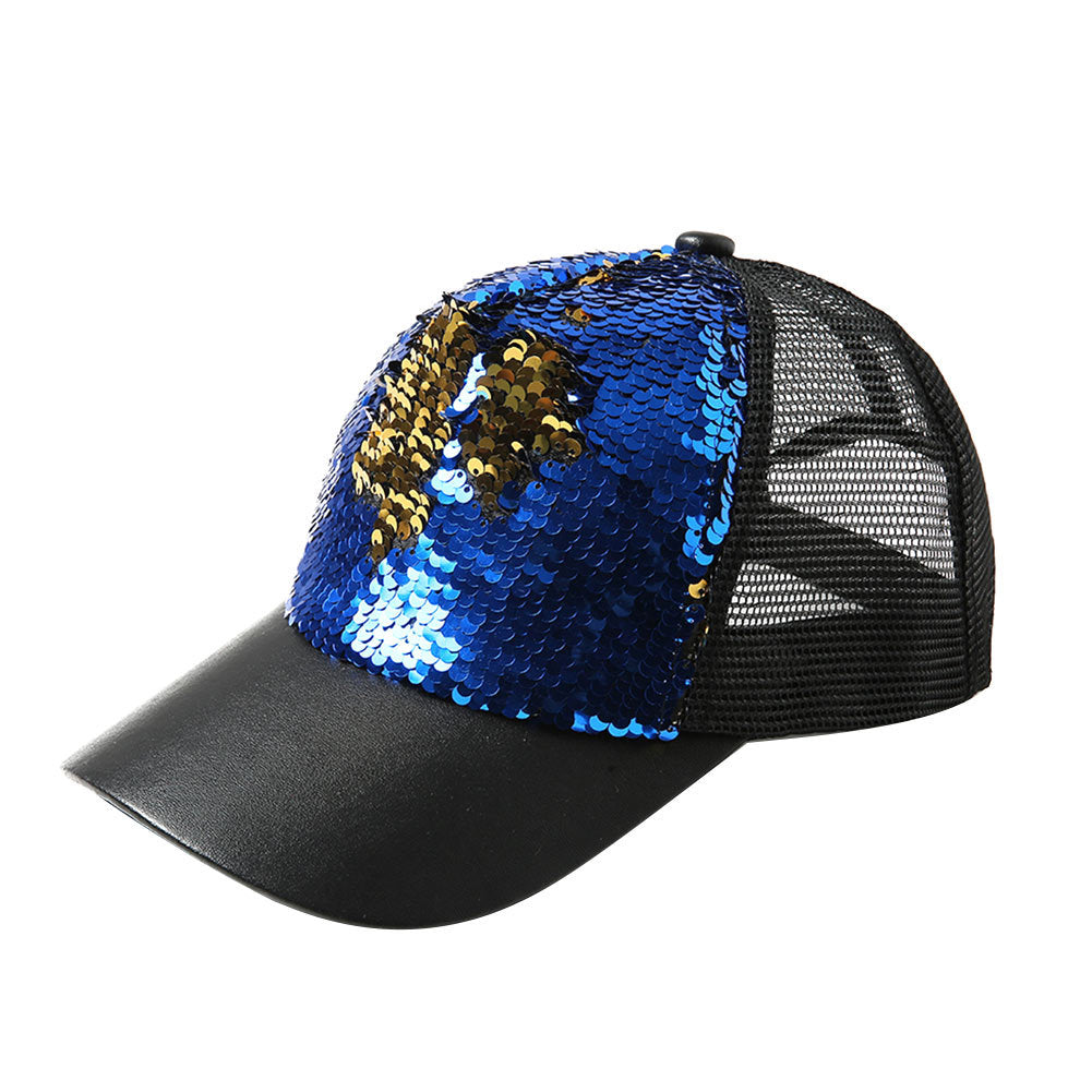 Two-tone Mermaid Sequin Diy Baseball Cap With Mesh Cap