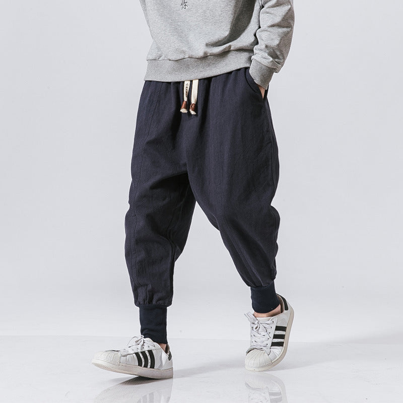 Chinese Style Harem Pants Men Streetwear Casual Joggers Mens Pants Cotton Linen Sweatpants Ankle-length Men Trousers M-5XL