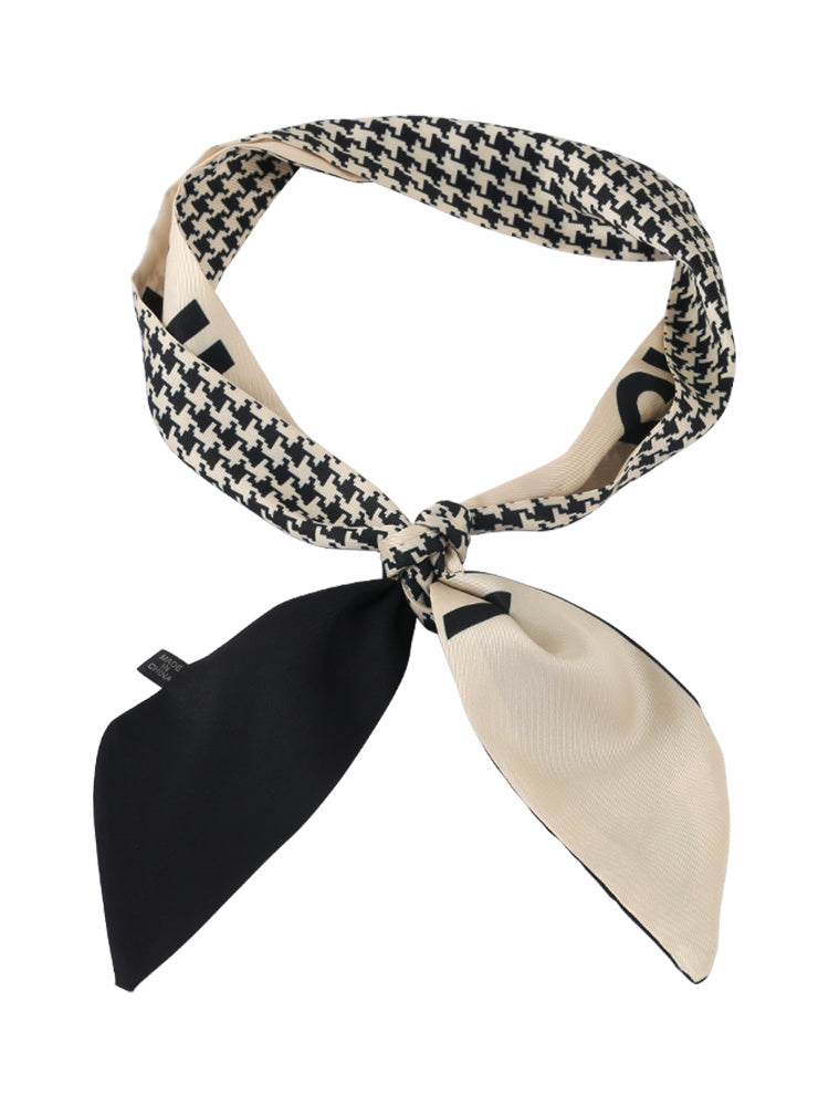 Retro Houndstooth Silk Scarf Headband Women