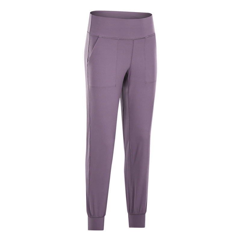 Nude Hip Pockets Loose Cropped Trousers Women's Running Yoga Fitness Gym Pants