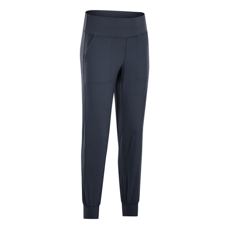 Nude Hip Pockets Loose Cropped Trousers Women's Running Yoga Fitness Gym Pants