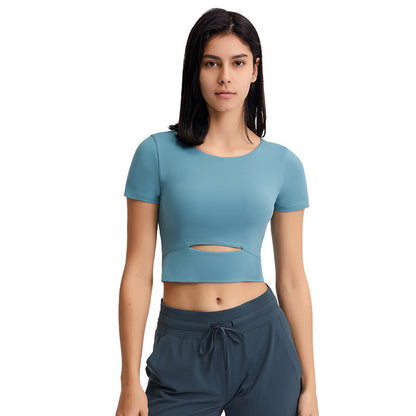 Shinbene Burning Ardor Slim Buttery Soft Workout gym Crop Tops T Shirt Female Naked Feel Padded Running Fitness Short Sleeve Shirts